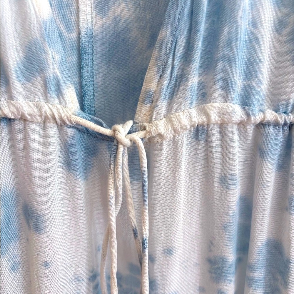 Boho Blue and White Tie-Dye Kimono-sleeved Dress-Medium - Picture 2 of 4